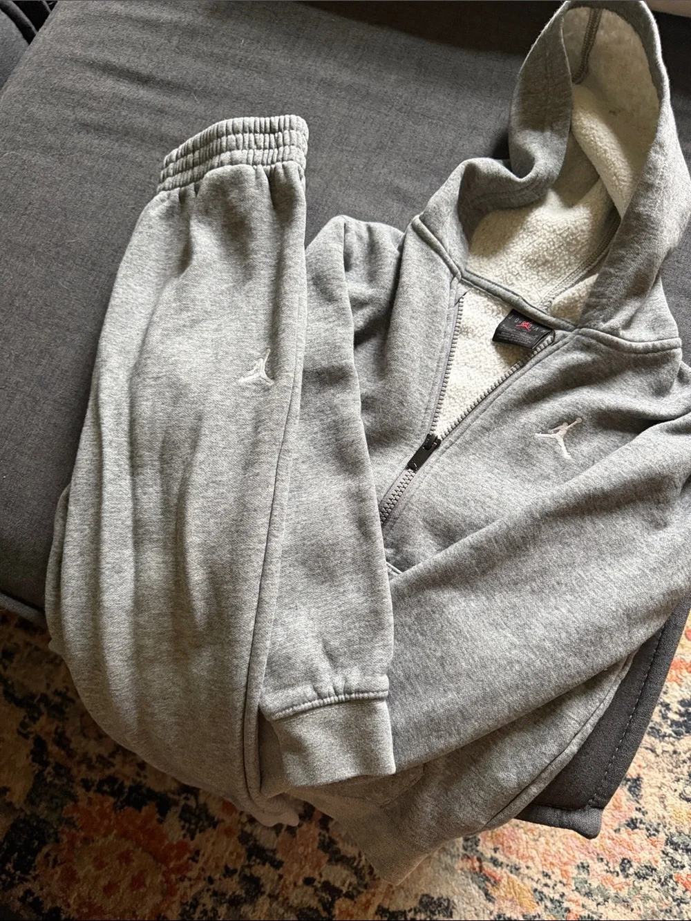 Jordan Light Gray Sherpa-Lined Hoodie and Sweatpants Set
